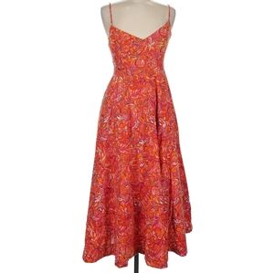 NWOT Jason Wu orange red paisley pattern midi dress with pockets